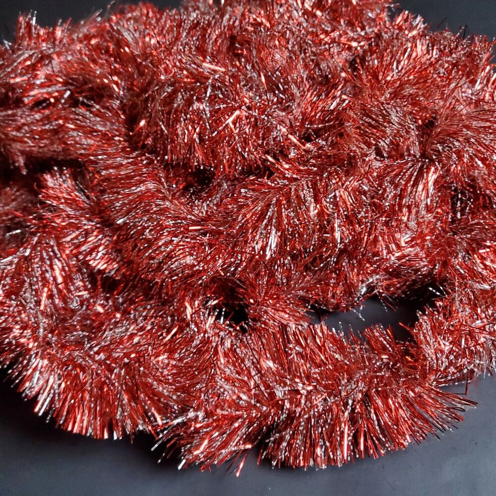 Red & White Shimmery Christmas Tree Tinsel Garland 21ft Vintage Holiday Festive